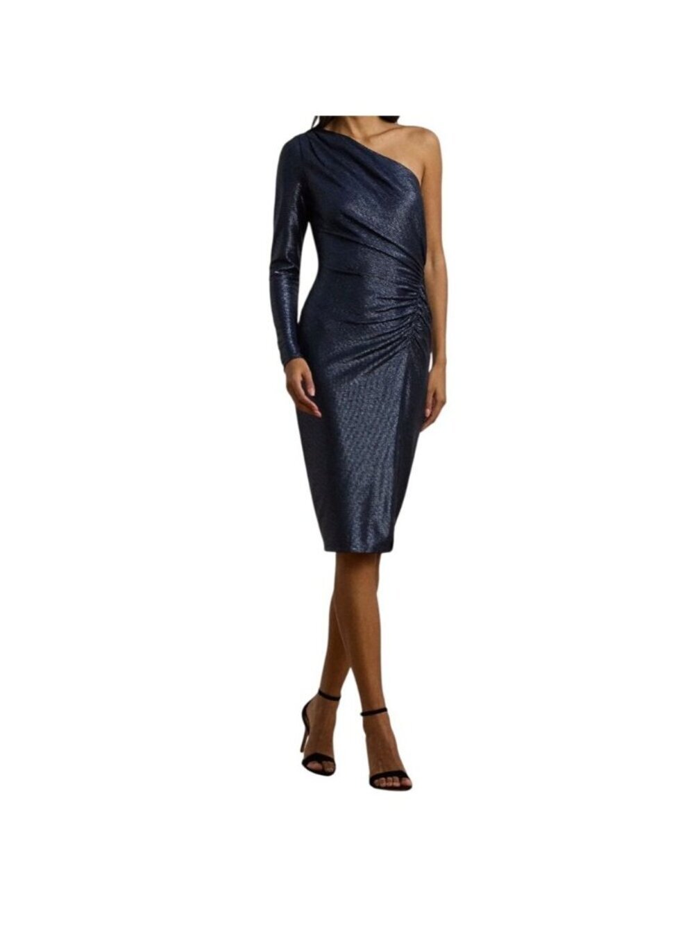 Lauren Ralph Lauren Shimmering Blue One Shoulder Sheath Cocktail Dress Sz 16 NEW
